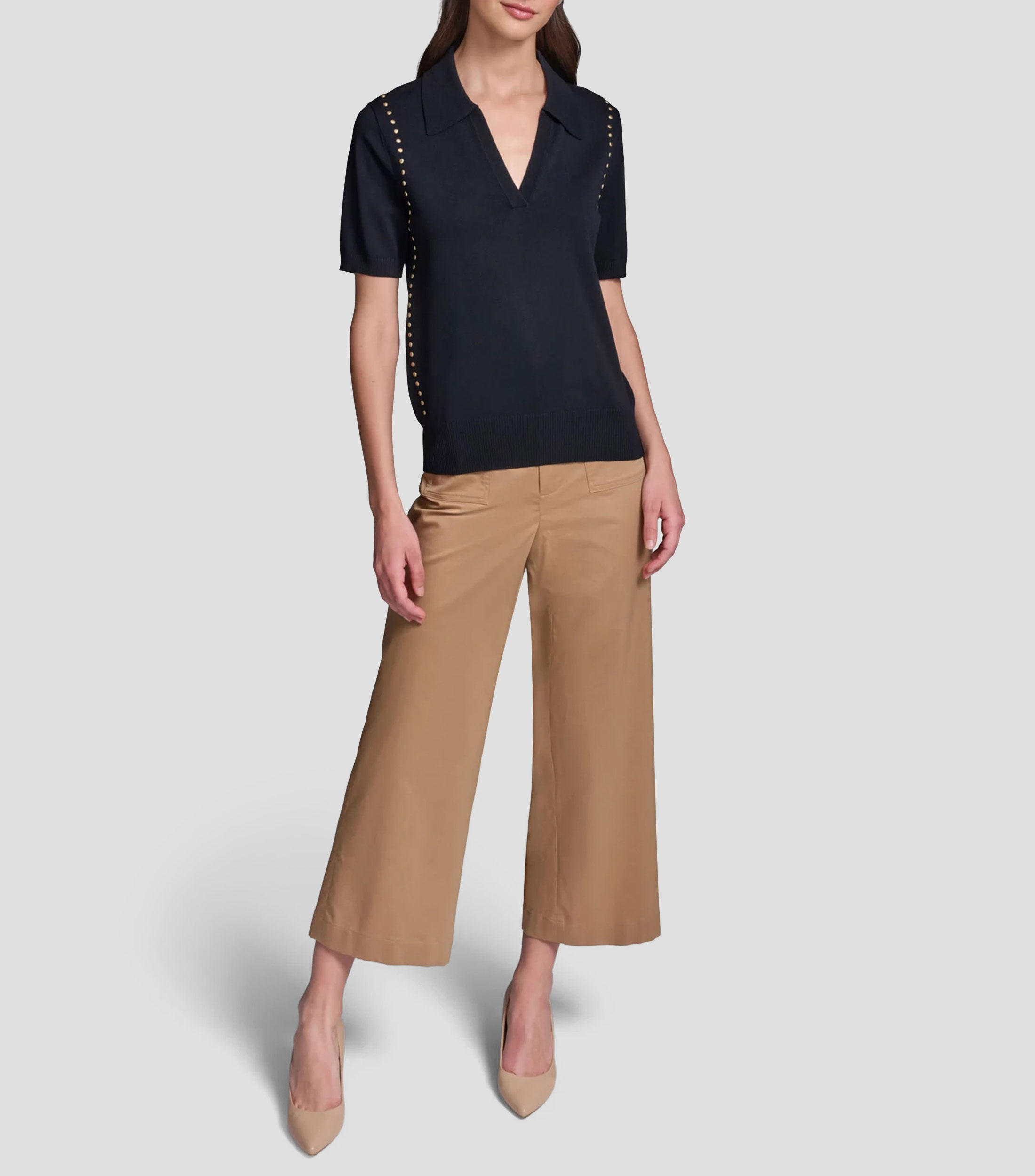 Blusa sólido manga corta Mujer